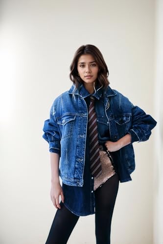 LifeShe Women's Oversized Denim Jacket Boyfriend Ripped Distressed Jean Jackets Casual Long Sleeve Trucker Coat4