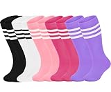 ENBAOHUI 5 Packs Toddler Soccer Socks Kids Tube Girls Boys Knee High Socks Black/Pink/Rose/White/Purple 4-7T