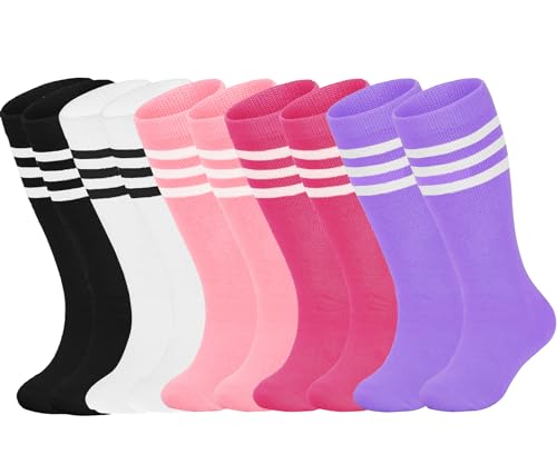 ENBAOHUI 5 Packs Toddler Soccer Socks Kids Tube Girls Boys Knee High Socks Black/Pink/Rose/White/Purple 4-7T