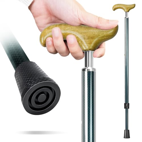 Wooden Handle Walking Cane with Non-Slip Holder for Men & Women-Carbon Fiber, Adjustable, Pattern Printed, Elderly and Seniors (Glossy Blue) by POWER SENIOR - Used condition - US$72.34