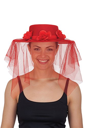Jacobson Hat Company Women's Spanish Hat with Veil, Red, Adult