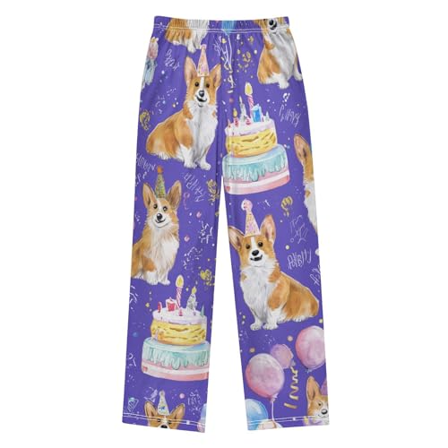 Corgi Dog Birthday Cake Print Boys Long Pants Soft Trousers Elastic Waist Kids Lounge Bottoms with Pockets S-XL2