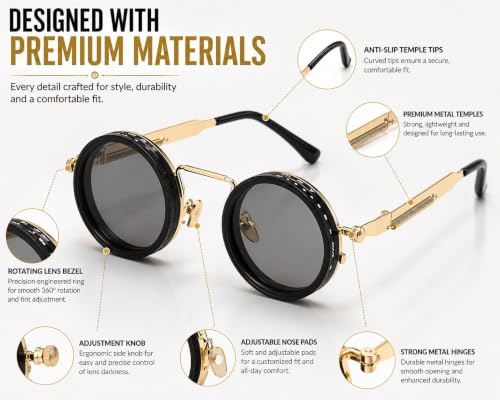 Image of Glaceon 1-9 Gears Adjustable Tint Sunglasses, Rounded Polarized Glasses with ND Filter Lenses, Polarized Sunglasses for Men, Lightweight Sun Glasses with UV Protection for Driving Fishing