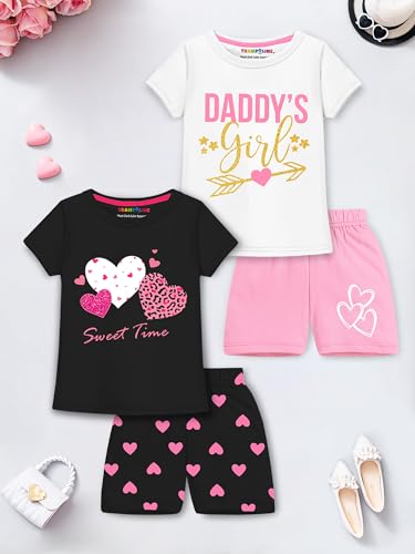 Image of Trampoline Girls Printed T-shirt with Short set Pack of 2
