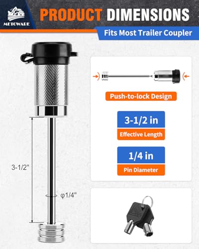 Image of METOWARE Trailer Tongue Coupler Lock 1 /4 inch Dia, 3-1 /2 inch Span, Trailer Hitch Lock for Latch-Type Coupler, Trailer Pin Lock for Towing Trailer RV Car Boat Truck Chrome(1 Pack)