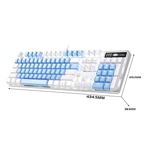 Image of MageGee Mechanical Gaming Keyboard, New Upgraded Blue Switch 104 Keys White Backlit Keyboards, USB Wired Mechanical Computer Keyboard for Laptop, Desktop, PC Gamers(White & Blue)