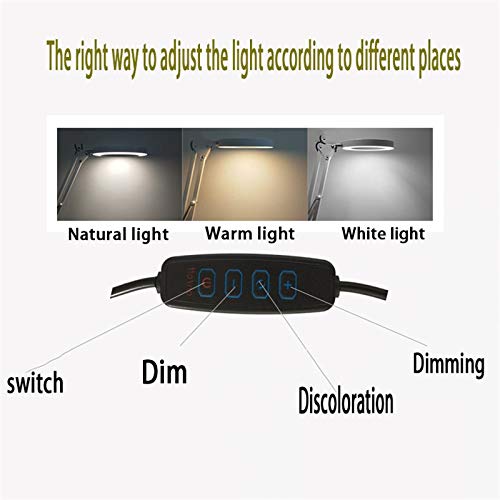 RajoNN Lámpara de Mesa Lámpara de Escritorio de Lectura de Anillo LED Moderna con Clip 5Xlens Lupa Abrazadera de luz Brazo oscilante Luz de Mesa Luz de Noche USB Regulable
