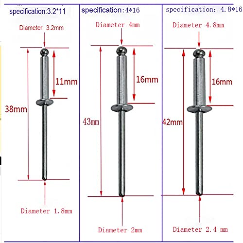 SEIWEI Large Flange Blind Rivets, Aluminum Pop Rivets Body Steel Mandrel, Dome Headed Type, Standard, Silver, Pack of 50, 4mm x 25mm