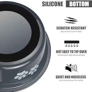 Stainless steel dog bowls nonslip rubber bottom no spill proof skid metal insulated dog bowls for large medium small breed dogs grey 6 6 cups53 oz   cucciolini doodles