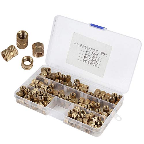 120pcs M8 Brass Cylinder Knurled Nuts Threaded Round Insert Embedded Nut Tools Accessory Fastener Hardware
