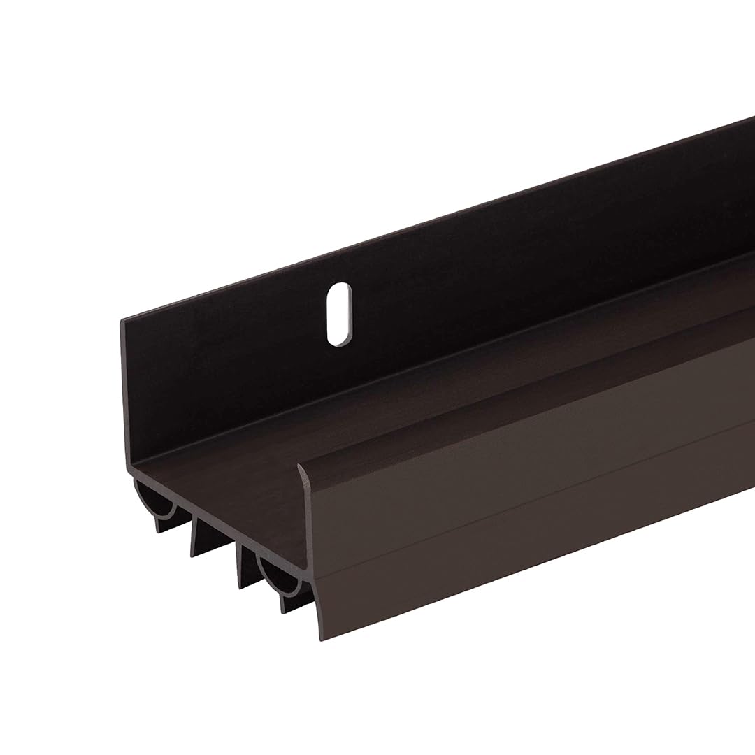 4 FT (48") PVC Slide-On Door Bottom | Adjustable Plastic Weatherstrip Door Bottom with Drip Cap | for 1 3/4” Doors | Brown | Fits Gaps 3/8” to 7/8” | Made in The USA
