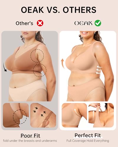 Image of OEAK Womens Deep V Bras Wireless Comfortable Bra Supportive No Underwire Bras Tshirt Push Up Bralettes Plunge Seamless Bra