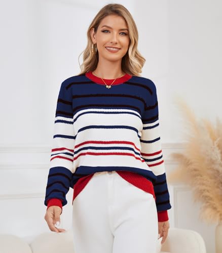 Image of ANCAPELION Women's Christmas Sweater Pullover Vintage Color Block Chunky Knit Sweater Tops