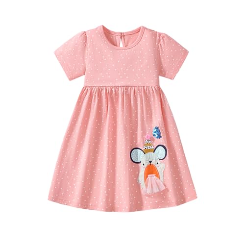 Image of HILEELANG Toddler Girl Short Sleeve Easter Dress Cotton Casual Jersey Shirt Playwear Applique Dress