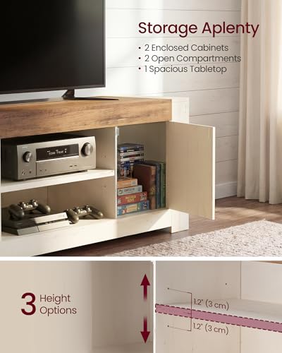 Image of VASAGLE TV Stand, Farmhouse Entertainment Center with Storage Cabinets | Media Console Table for Living Room, Bedroom, for 65 Inch TV, Rustic White and Honey Brown ULTV623W201S