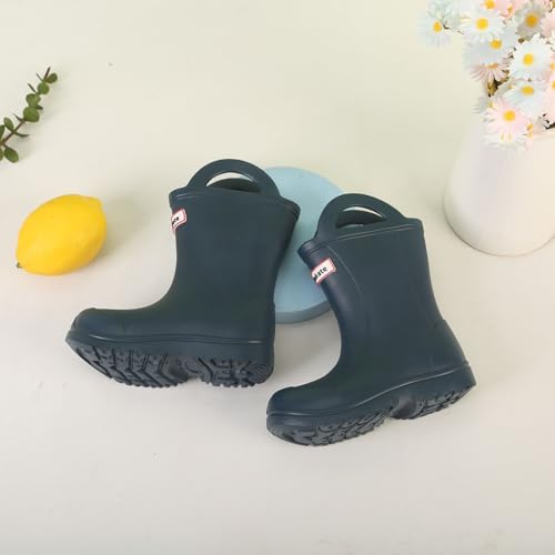 Kids Rain Boots - Boys Girls Lightweight Non Slip Rubber Boots Easy-on Waterproof Rainboots with Pull Handle Outdoor Shoes4