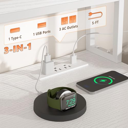 EnHomee 71" L Shaped Gaming Desk with LED Lights,White Computer Desk with Drawers and Printer Shelf,Power Outlet,Reversible Home Office Desks with Storage and Monitor Stand