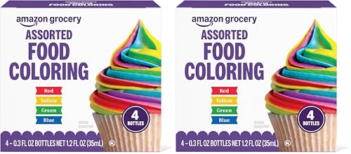 Amazon Grocery, Assorted Food Coloring, Contains Red, Blue, Green, Yellow Bottles, 0.3 Fl Oz (Pack of 8)
