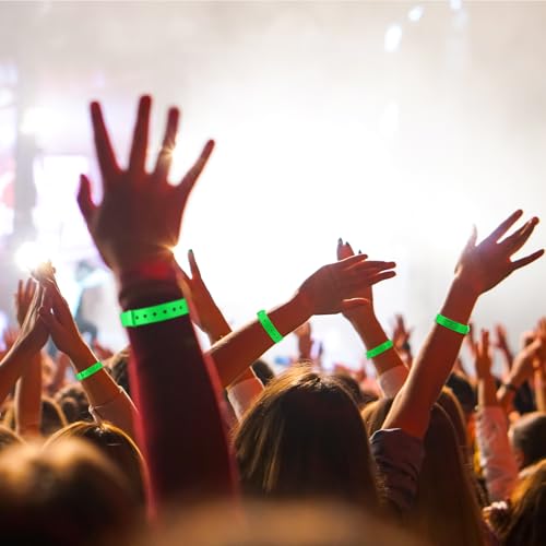 Image of Henoyso 300 Pcs Green Plastic Wristbands for Events Vinyl Waterproof Pool Wristbands Neon Color Plastic Bracelet for Party Events Arm Band Identification for Concerts Carnivals