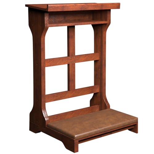AECOJOY Wood Prayer Kneeler Bench with Storage Shelf & Soft Cushion, Comfortable Wooden Kneeling Meditation Seiza Prayer Stool for Praying at Home or Church