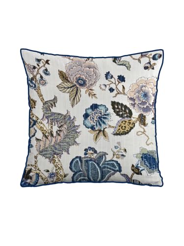 Image of Pure Cotton Quilted Cushion Cover 16x16 Inch | Anokhi Print Decorative Throw Pillow Cover | Soft Cotton Sofa Cushion Cover with Hidden Zipper | Living Room Bedroom Home Decor