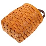 Homoyoyo Cesta Colgante Pequeña de Madera Asa de Cuero para Almacenaje de Productos Agrícolas y Juguetes en Cocina y Sala