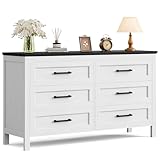 YESHOMY White Dresser for Bedroom, Wooden 6 Drawer Dresser, Closet Storage Organizer Chest of Drawers for Living Room, Hallway, Closet, Black & White