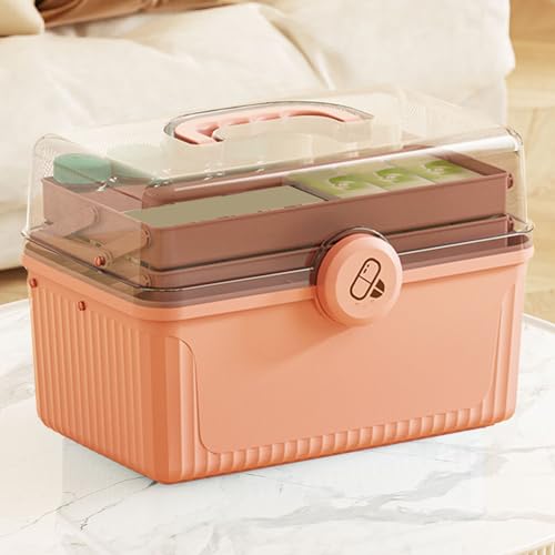Trousse de premiers secours rose à compartiments pour rangement médicaments maison