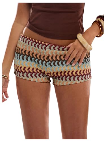 MakeMeChic Women's Ruffle Mini Shorts Crochet Layered Mesh
