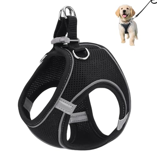Vnvnvnv Small Cat Dog Harness, Escape Proof Reflective Step-in Vest Harness, Breathable Mesh Soft Vest Harnesses with Safety Buckle, Adjustable for Extra Small Dogs, Puppy, Kitten and Cats (Black, M)