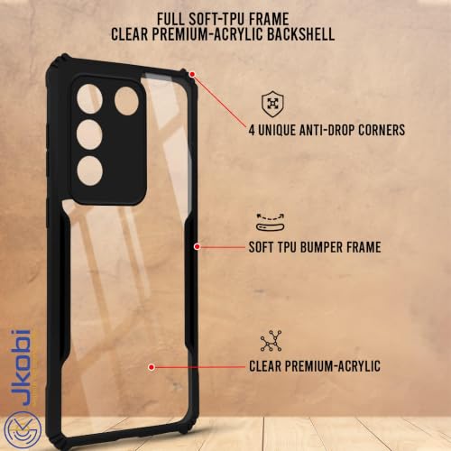 Image of Jkobi Hybrid Back Cover Case for Vivo V27 | Vivo V27 Pro (Shockproof with Polycarbonate Clear Panel | Professional Black)