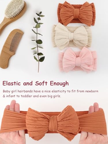 DRESHOW 3 Pack Baby Headbands for Girls Newborn Baby Nylon Headbands with Bows Hair Accessories, 3 Pack Bow Style 85-02 - Image 4