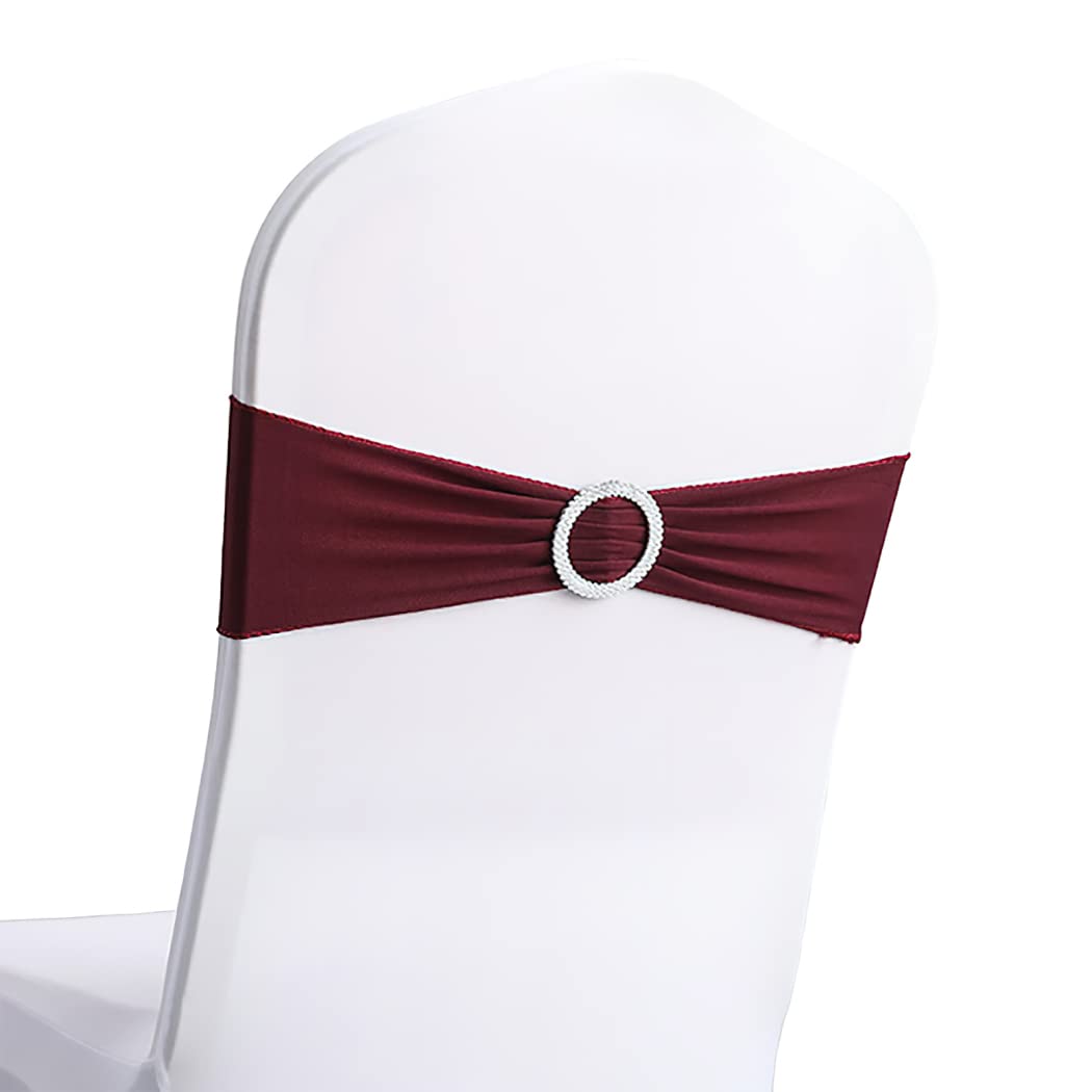 Wstążki na pokrowce na krzesła, Kokardy na krzesła z elastycznego spandexu z klamrą, wielokolorowe, 20/50/100 szt., na imprezy(Maroon,100Pcs)