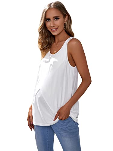 Oyoangle Women's Maternity Scoop Neck Sleeveless Wrap Nursing Breastfeeding Tank Top White L #TOP4