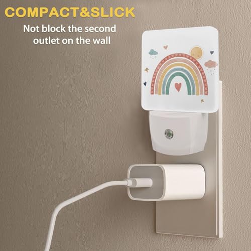 Image of Boho Rainbow Night Light,Plug in Night Light, Dusk to Dawn Sensor Nightlights for Stairway /Hallway /Kitchen /Bedroom /Bathroom 0.5W