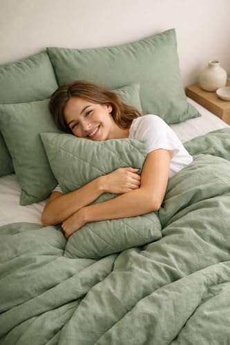 Image of Blue Strip Polycotton Bedsheet, Double 90x100 (Sage Green & White) | Hotel Quality | Soft, Breathable & Colourfast | Wrinkle Resistant | Machine Washable | Pillow Covers Included