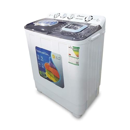 غسالة من دانسات موديل DWT10GK بتحميل علوي وسعة 8 كيلوجرام، باللون الأبيض مع حوضين للغسيل