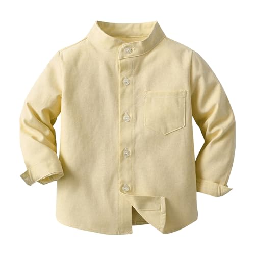 Toddler Boys Button Up Dress Shirt Kids Long Sleeve Cotton T-Shirt Soft Trendy Blouses Simple Tops Tees