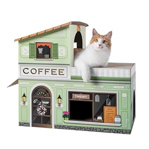 Cat Beds for Indoor Cats, Cardboard Cat House with Scratchers, Coffee Shop, Large Sturdy Cat Furniture Condo Cave Tent, Easy to Assemble Pet Toys Accessories Stuffs, Bunny Small Animals
