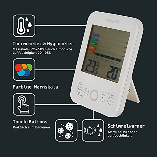Foto von Fackelmann digitales Thermometer mit präzisem Feuchtigkeitsmessgerät & programmierbarer Schimmelwarnfunktion Tecno, inklusive Trendanzeige
