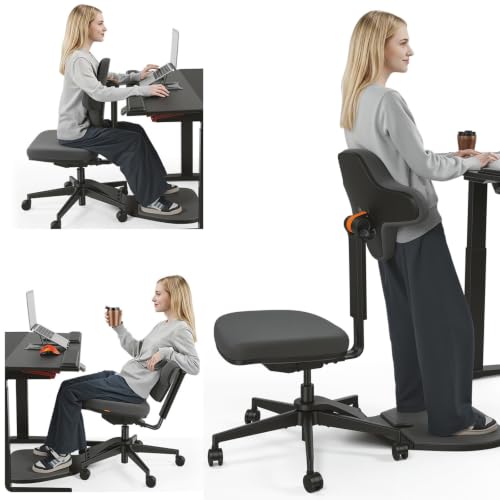 Image of Newtral Standing Desk Chair, Standing Mate Chair for Sit-Stand, Ergonomic Leaning Perch Chair with Anti-Fatigue Mat, Standing Stool, Saddle Chair, Height Adjustable Home Office Posture Seat-MT-M-DG