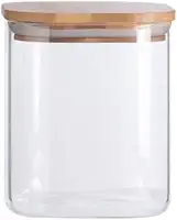 Oikos - Pote de Vidro 800ml com Tampa de Bambu Hermético Quadrado Flat