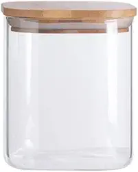 Oikos - Pote de Vidro 800ml com Tampa de Bambu Hermético Quadrado Flat