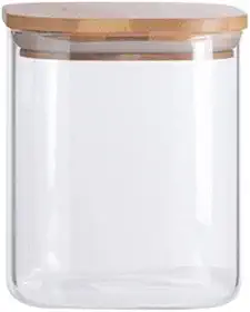 Oikos - Pote de Vidro 800ml com Tampa de Bambu Hermético Quadrado Flat