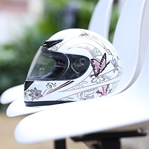 Image of SLMOTO DOT Certified Full Face Adult Motocross Motorcycle Helmet for ATV | DOT certified full face adult motocross motorcycle helmet for ATV off-road riding equipment white pink butterfly S.