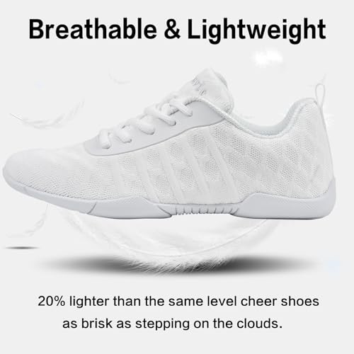 Image of Cheer Shoes for Youth Girls White Cheerleading Athletic Dance Shoes Tennis Sneakers for Competition Sport Training