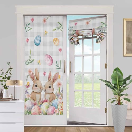 BEMIGO Cortinas de puerta para ventanas de puerta, cortinas de ventana de Pascua para puerta de cristal francesa, cortinas de puerta con aislamiento térmico de privacidad, cortinas de puerta a cuadros