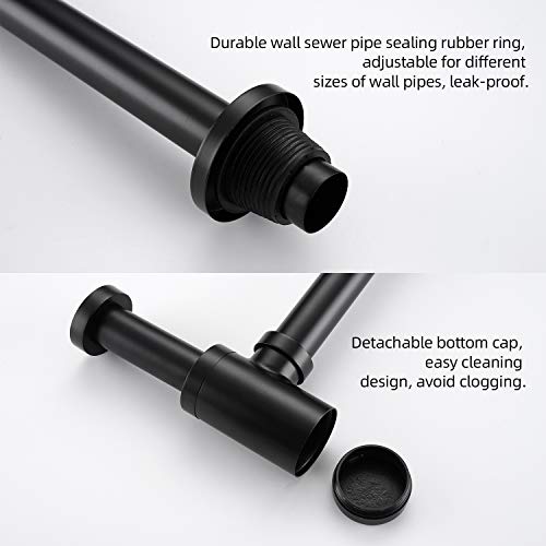 Segistan Bathroom Basin Sink Stopper P-Trap Complete Set, Adjustable Height 1-1/4 Bottle Trap Basin Sink Waste Drain P Trap Set NO Overflow, General US/CA Standard, Matte Black