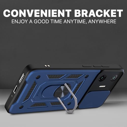 Image of Outlouders Back Cover for Poco F7 5G | D10 Tough Armor 360 Protection Case with Sliding Camera Shield & Ring Holder Stand Bumper Case (Blue)