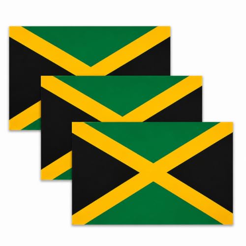 Image of Jamaican Flag Vinyl Flag Stickers, Car Decals, Waterproof Indoor Outdoor, Laptop Stickers, Car Bumper, Jamaica Flag, 5 x 3 Inches, Set of 3